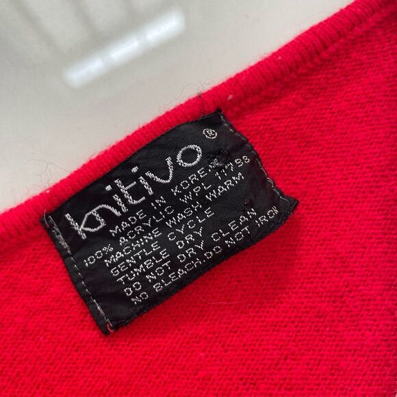 Vintage 70s Knitivo Red Ivory Lightweight Acrylic Sweater S M - Picture 7 of 7